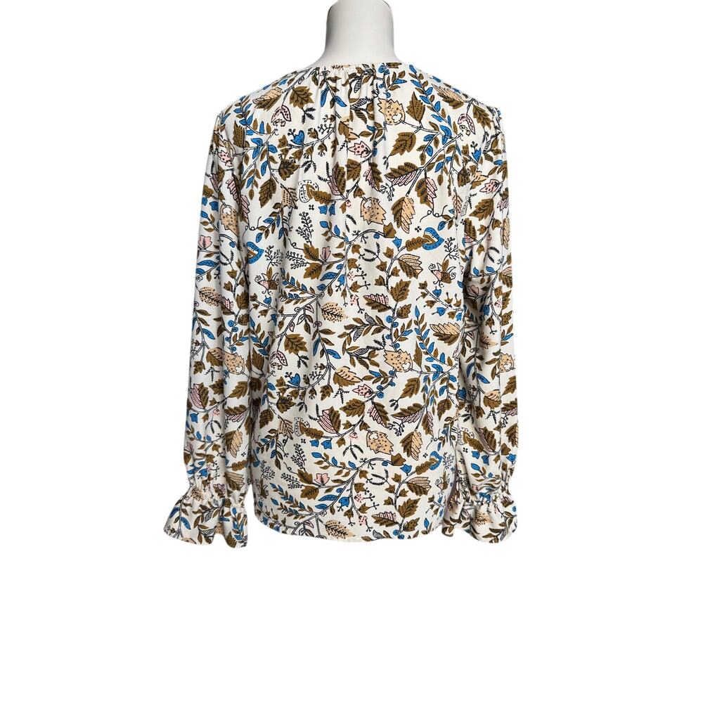 LOFT Ivory Botanical Floral Button Front Ruffle Cuff Boho Blouse Top Size Large - Picture 4 of 11